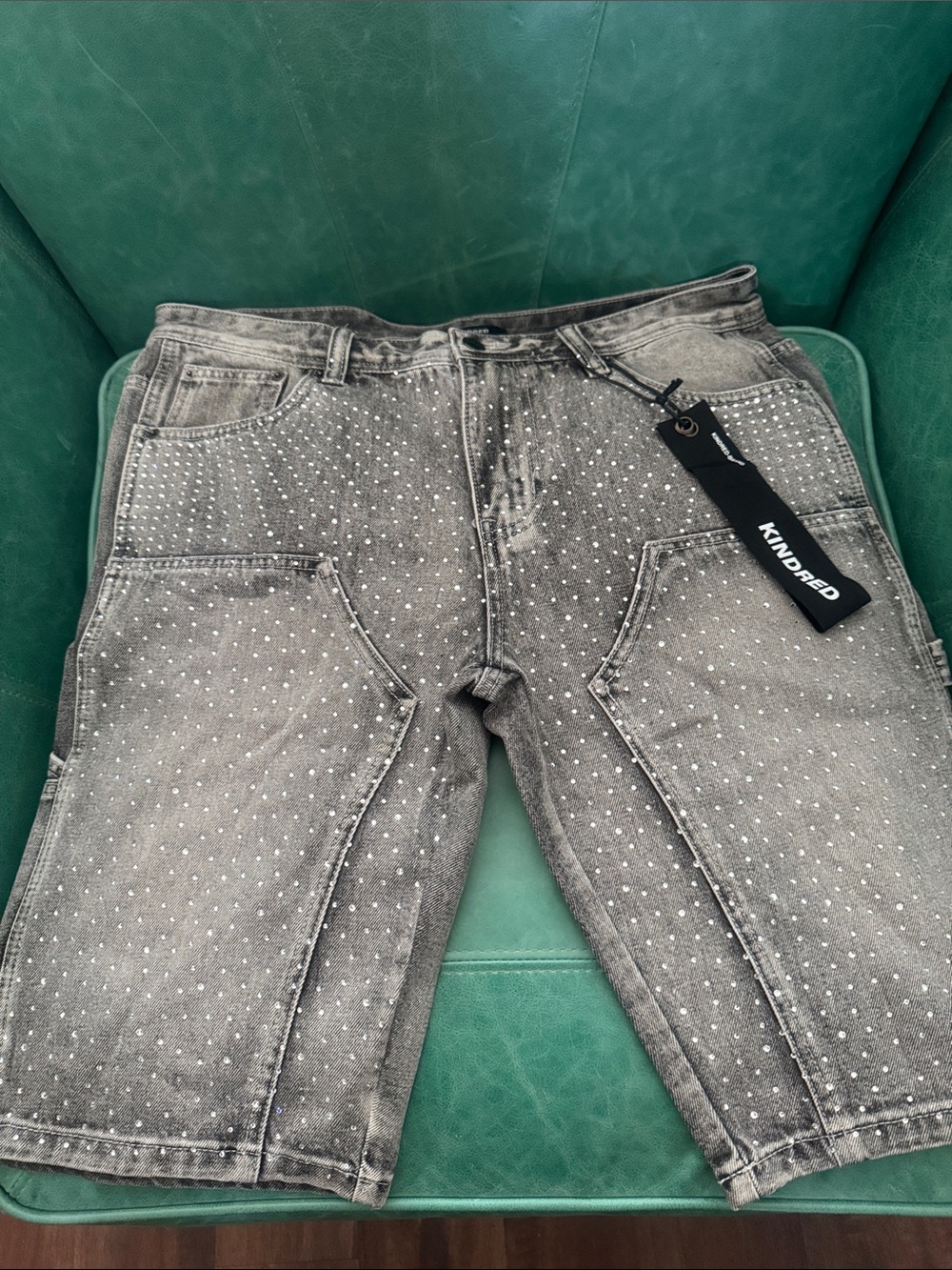 Men’s Gray Studded Denim Shorts